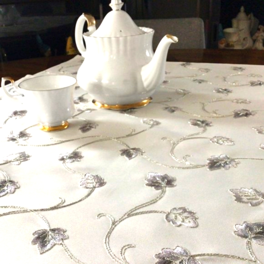 Silver Vine Embroidered Tablecloth (36x36 in.) NEW